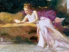 Obraz, Pino Daeni, Kobieta, Sofa, Książka