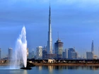 Świt, Burdż, Chalifa, Panorama, Dubaju, Fontanny