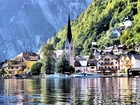 Góry Alpy, Domy, Kościół, Hallstatt, Austria