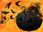 Halloween, Czarna Dynia, Dym, Nietoperze