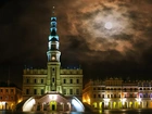 Zamość, Ratusz, Rynek, Noc, Neony