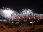 Polska, Warszawa, Stadion Narodowy, Fajerwerki, Ludzie, Noc