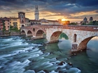 Włochy, Werona, Most, Rzeka, Promienie, Słońca