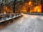 Park, Alejka, Śnieg, Oświetlenie