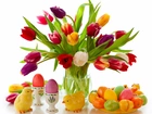 Wielkanoc, Tulipany, Bukiet, Kolorowe, Pisanki