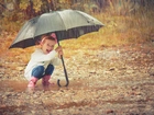 Dziecko, Dziewczynka, Parasol, Deszcz, Kalosze, Kałuże