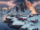 Norwegia, Góry, Wieś, Hamnoy, Zima