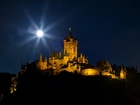 Zamek Reichsburg, Miasto Cochem, Niemcy, Wzgórze, Noc, Promienie, Księżyca