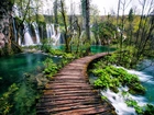 Wodospad, Jezioro, Pomost, Plitvice, Chorwacja