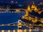 Węgry, Dunaj, Most, Miasto, Noc, Budapeszt