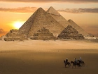 Pustynia, Piramidy, Jezdzcy, Zachód, Słońca