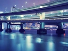 Most, Tokio, Miasto, Nocą, Rzeka, Japonia