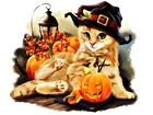 Kotek, Jesień, Halloween, Grafika