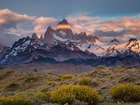 Góry, W, Chmurach, Śnieg, Roślinność, Patagonia, Argentyna