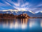 Kościół, Góry, Jezioro, Bled, Słowenia