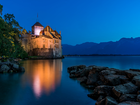 Zamek Chillon, Szwajcaria, Jezioro Genewskie, Kamienie, Noc