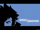 Speed Grapher, czarna postac, niebieskie tło