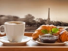 Śniadanie, Rogalik, Kawa, Paryż, Wieża, Eiffla