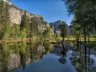 Góry, Las, Rzeka, Yosemite, Kalifornia