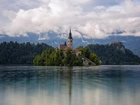 Słowenia, Wyspa, Woda, Kościół, Drzewa
