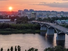 Rzeka, Most, Zachód, Słońca, Panorama, Miasta