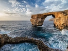 Malta, Wybrzeże, Wyspa Gozo, Morze, Skały, Most, Skalny