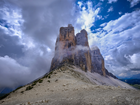 Włochy, Dolomity, Masyw Tre Cime di Lavaredo, Góry, Niebo, Chmury