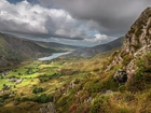 Walia, Dolina Nantlle Valley, Park Narodowy Snowdonia, Wzgórza, Jezioro, Chmury