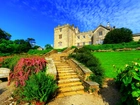 Zamek Sizergh, Sizergh Castle and Garden, South Lakeland, Kumbria, Anglia, Schody, Ogród