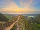 Góry, Ścieżka, Jeziora, Wschód słońca, Wyspa Sao Miguel, Wyspa Świętego Michała, Gmina Ponta Delgada, Azory, Portugalia