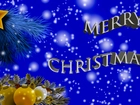 Boże Narodzenie, Merry Christmas, Napis, Gwiazdka, Bombki, Niebieskie tło, Grafika