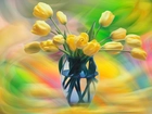 Żółte, Tulipany, Szklany, Wazon, Grafika