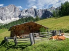 Austria, Gmina Ramsau am Dachstein, Góry Alpy Salzburskie, Masyw  Dachstein, Drewniany, Domek, Krowy