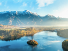 Słowenia, Jezioro Bled, Wyspa, Kościół, Góry, Mgła