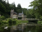 Hotel Bodeblick, Treseburg, Saksonia-Anhalt, Niemcy, Rzeka, Most, Domy, Drzewa, Roslinność