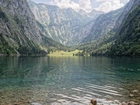 Jezioro Obersee, Góry Alpy, Lasy, Park Narodowy Berchtesgaden, Bawaria, Niemcy