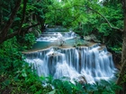 Wodospad Erawan, Kaskada, Drzewa, Park Narodowy Erawan, Prowincja Kanchanaburi, Tajlandia