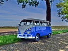 Niebieski, Zabytkowy, Volkswagen Transporter T1