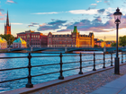 Rzeka, Most, Latarnia, Budynki, Panorama miasta, Sztokholm, Szwecja