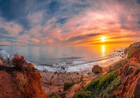 Stany Zjednoczone, Malibu, Plaża, El Matador Beach, Morze, Wybrzeże, Wschód słońca