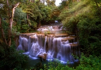 Wodospad Erawan, Kaskada, Drzewa, Park Narodowy Erawan, Tajlandia