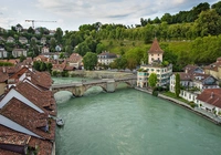 Szwajcaria, Berno, Domy, Rzeka Aar, Most