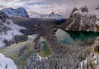 Kanada, Kolumbia Brytyjska, Park Narodowy Yoho, Jeziora, Mary Lake, Lake OHara, G?ry, Zima, Chmury