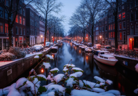 Zima, ?nieg, Kana?, Domy, Amsterdam, Holandia
