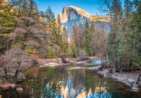 Stany Zjednoczone, Kalifornia, Park Narodowy Yosemite, G?ry Sierra Nevada, Szczyt El Capitan, Rzeka Merced River, Drzewa