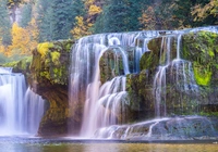 Wodospad, Lower Lewis River Falls, Ska?a, Rzeka, Drzewa, Jesie?, Stan Waszyngton, Stany Zjednoczone