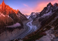 Góry, Alpy, Masyw, Mont Blanc, Lodowiec, Mer de Glace, Zachód słońca, Francja