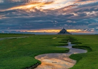 Łąki, Rozlewisko, Klasztor, Opactwo św Archanioła, Mont Saint Michel, Normandia, Francja