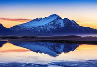 Góra Vestrahorn, Plaża Stokksnes, Zachód słońca, Odbicie, Islandia