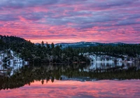 Wschód słońca, Kolorowe, Niebo, Góry, Jezioro, Lynx Lake, Drzewa, Odbicie, Arizona, Stany Zjednoczone